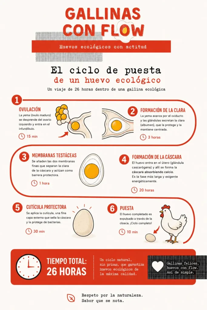 Cada cuánto tiempo pone un huevo una gallina, el ciclo de puesta de un huevo ecológico es un ciclo de 26 horas