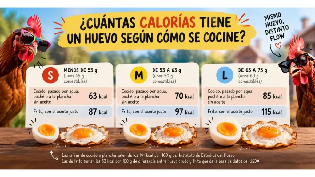 Valor nutricional del huevo por unidad y por 100 gramos según cómo lo cocines 1 cuántas calorías tiene un huevo según se cocine